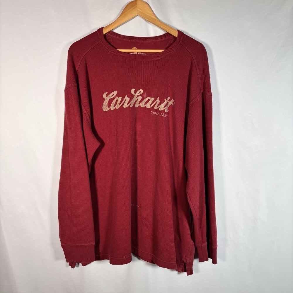 Carhartt Thermal Shirt Mens XL Relaxed Fit Distressed Paint Work Outdoors Script